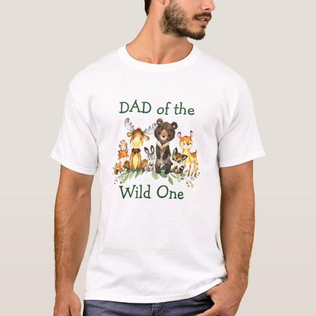 Wild One 1st Woodland Forest Animals Dad T-Shirt (Front)
