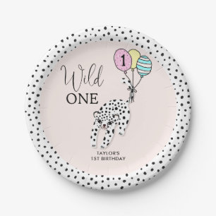 Wild One   3D Leopard Balloon Girl 1st Birthday Paper Plate