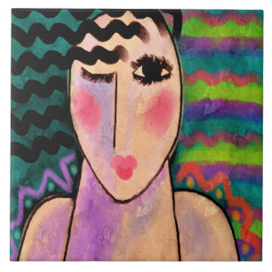 Wild One Abstract Digital Portrait of a Woman Tile