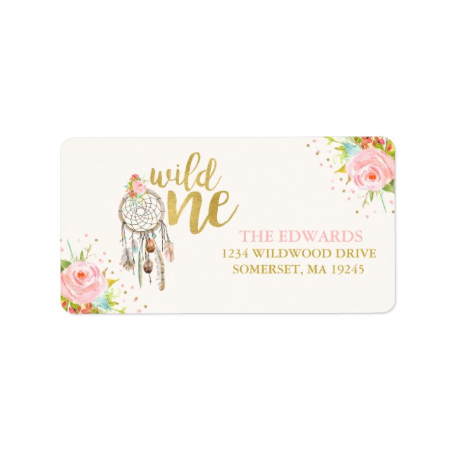 Wild One Address Labels Boho Floral Wild One Party (Front)