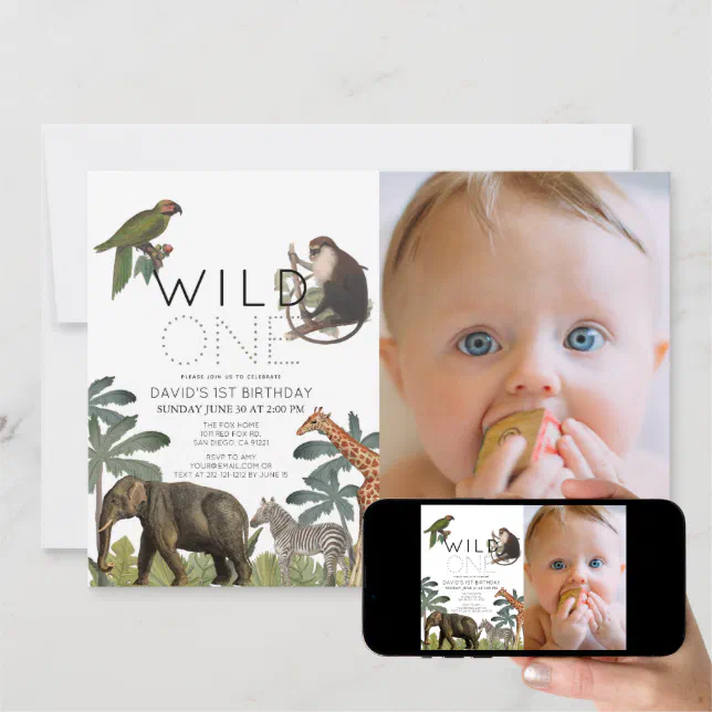 Wild One African Safari Animals Photo 1st Birthday Invitation Zazzle