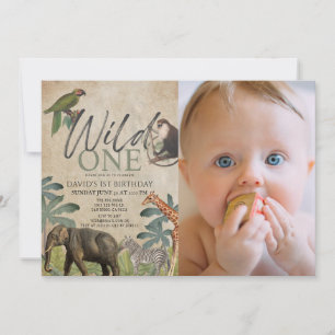 Wild One African Safari Animals Photo 1st Birthday Invitation