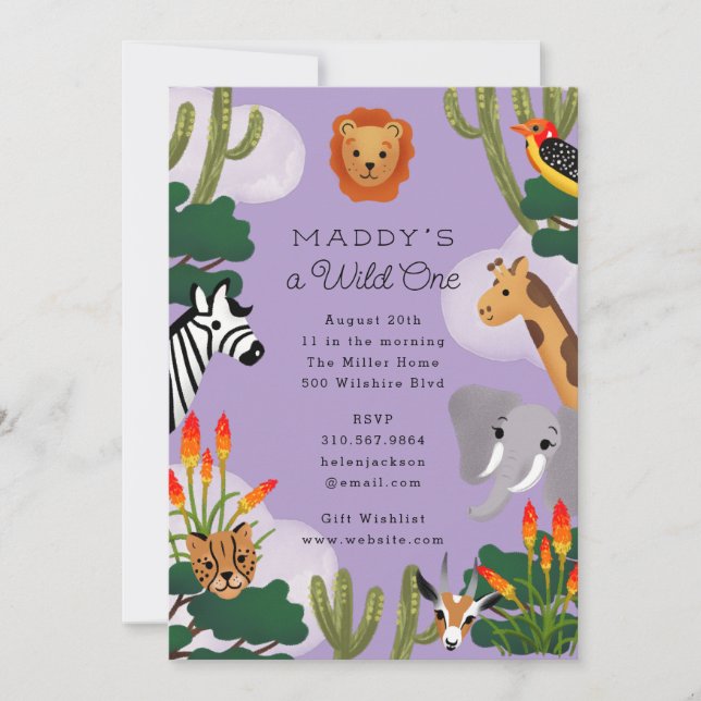 Wild One African Savanna Children's Birthday Party Invitation (Front)