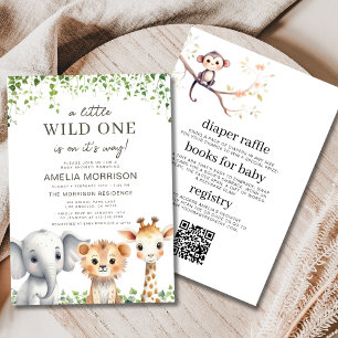 Wild One All in One QR Code Safari Baby Shower Invitation