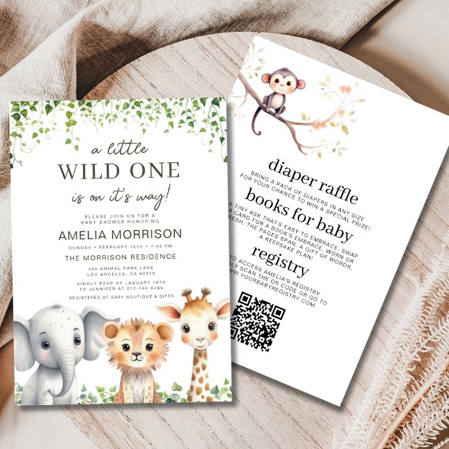 Wild One All in One QR Code Safari Baby Shower Invitation (Creator Uploaded)