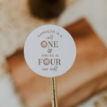 Wild One and Four Ever Wild Joint Party Classic Round Sticker<br><div class="desc">A 1st and 4th joint Birthday design featuring watercolour lion faces and neutral toned safari leaves along the bottom. Perfect for your 'Wild One' and 'Four Ever Wild' safari themed Birthday party!</div>