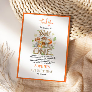 Wild One Animal 1st Birthday Party – Jungle Safari Thank You Card