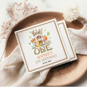 Wild One Animal 1st Birthday Party Safari Jungle Napkin