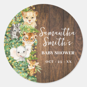 Wild One Animal Rustic Safari Gold Baby Shower Classic Round Sticker