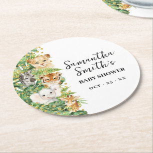 Wild One Animal Safari Baby Shower Round Paper Coaster
