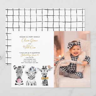 Wild One Animal Safari Baby's 1st Birthday Photo Invitation