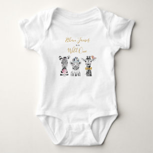 Wild One Animal Safari Black White Gold Birthday Baby Bodysuit