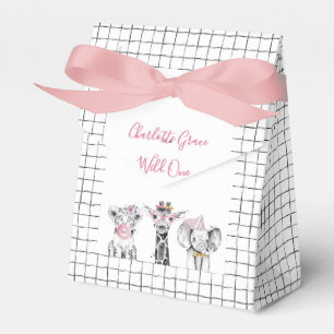 Wild One Animal Safari Black White Pink Birthday Favour Box