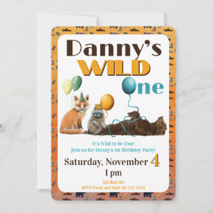 Wild One Animals First Birthday Invitation