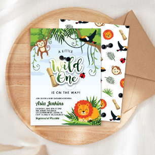 Wild One Animals Jungle Safari Boy Baby Shower Invitation