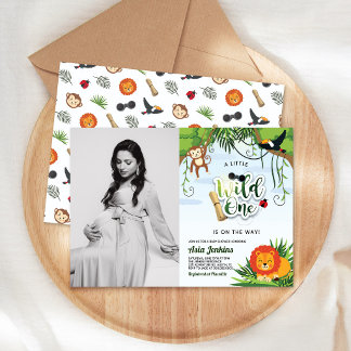 Wild One Animals Jungle Safari Maternity Photo Invitation