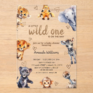 Wild One Animals Modern Simple Baby Boy Shower  Acrylic Invitations