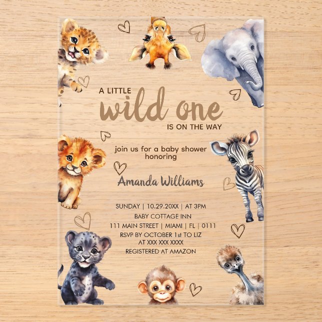 Wild One Animals Modern Simple Baby Boy Shower  Acrylic Invitations (Front)