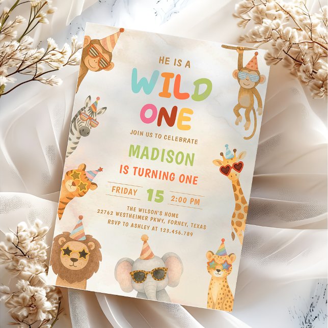 Wild One Animals Safari 1st Birthday Invitation (Creator Uploaded)