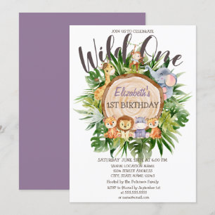 Wild One Animals Wood Birthday    Invitation