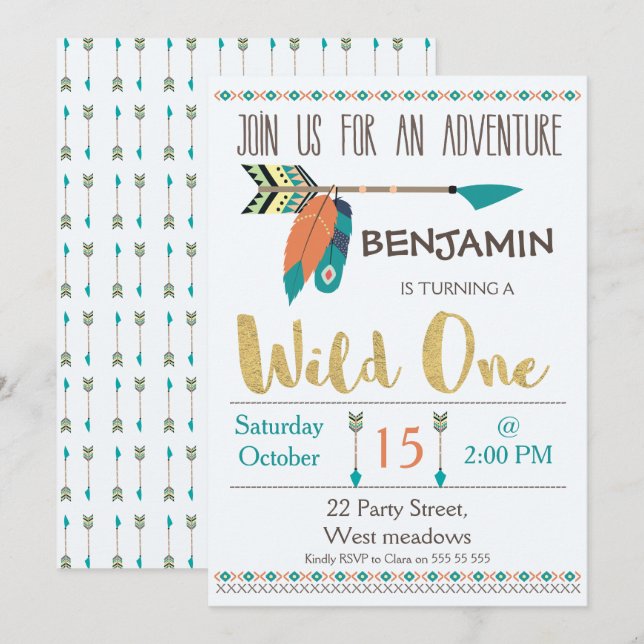 Wild One Arrow 1st Birthday Invitation For Boy (Front/Back)
