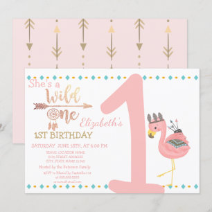 Wild One,Arrows,Dream Catcher Flamingo Birthday Invitation