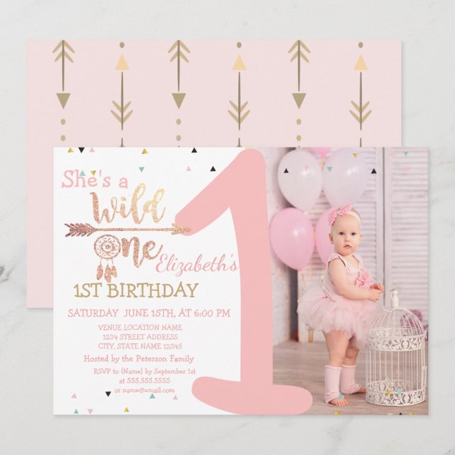 Wild One,Arrows,Dream Catcher Your Photo Birthday Invitation (Front/Back)