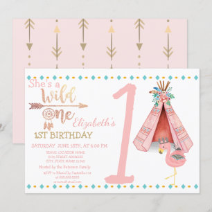 Wild One,Arrows,Flamingo Boho Birthday Invitation