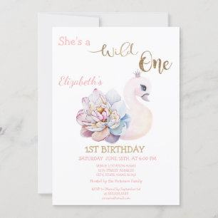 Wild One, Arrows,Flower Swan First Birthday  Invitation