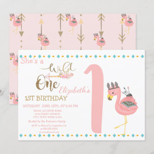 Wild One Arrows,Pink Flamingo First Birthday Invitation