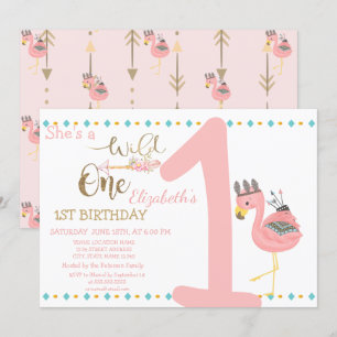 Wild One, Arrows, Pink Flamingo First Birthday Invitation