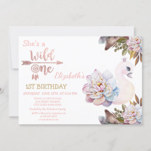 Wild One,Arrows,Swan Flowers,Boho Birthday  Invitation