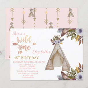 Wild One,Arrows,Tent,Flowers,Boho Birthday  Invitation
