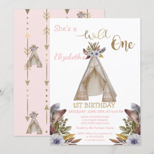 Wild One, Arrows,Tent,Flowers First Birthday  Invitation