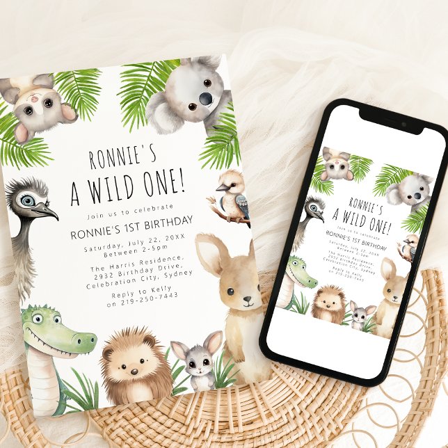 Wild One! Aussie Animal 1st Birthday Party Invitation (Creator Uploaded)