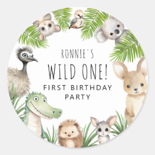Wild One! Aussie Animal Birthday Party Classic Round Sticker