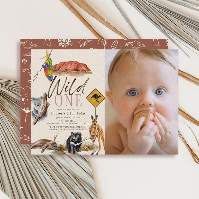 Wild One Australian Animals Photo 1st Birthday Invitation (Creator Uploaded)