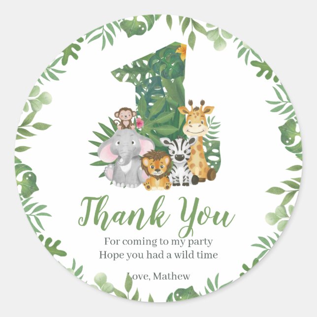 Wild One Baby 1st Birthday Jungle Safari Classic Round Sticker (Front)