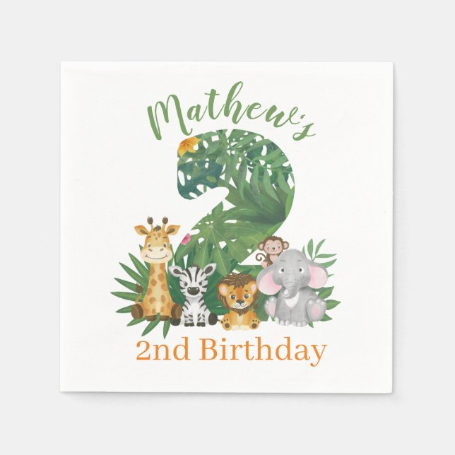 Wild One Baby 1st Birthday Jungle Safari Napkins (Front)