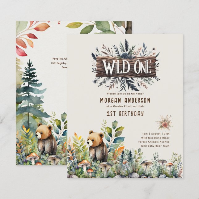 Wild One Baby Bear Woodland Animals Rustic (Front/Back)