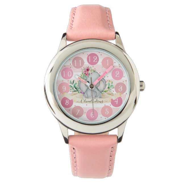 Wild One - Baby Elephant and Flowers Cute Girl Watch (Front)