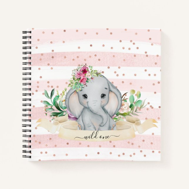Wild One - Baby Elephant and Flowers Notebook (Front)