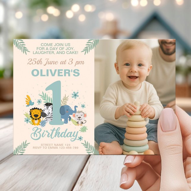 Wild One Baby Party Jungle Birthday with Photo Invitation (Creator Uploaded)