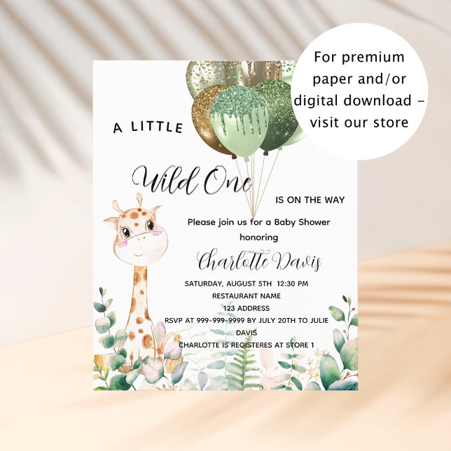 Wild one baby shower giraffe budget invitation (Creator Uploaded)