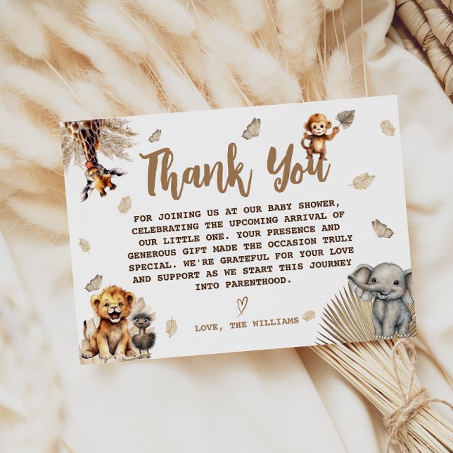 Wild One Baby Shower Jungle Safari  Thank You Card (Creator Uploaded)