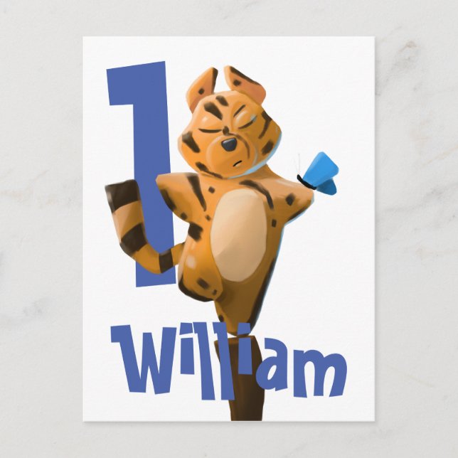 Wild One Baby Tiger 1st Birthday Postcard – Rustic (Front)