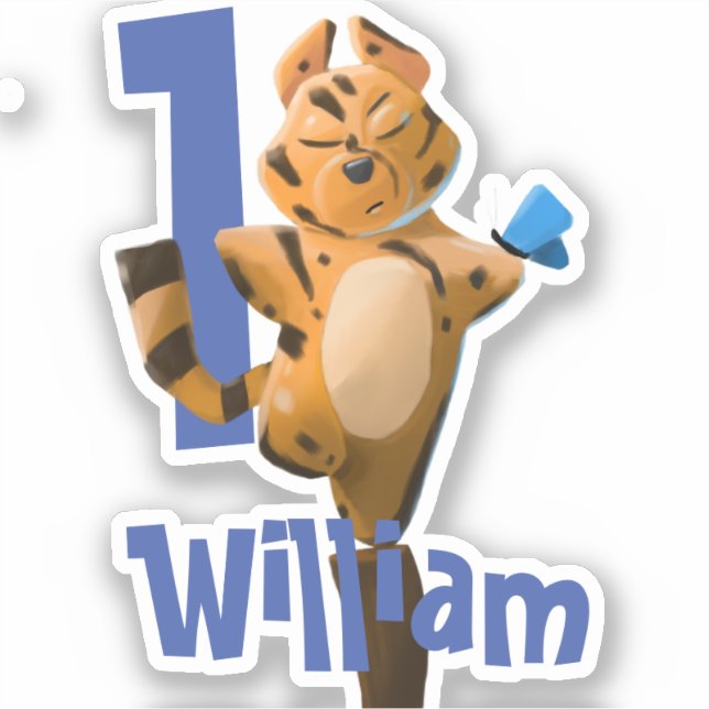 Wild One Baby Tiger 1st Birthday Sticker – Rustic  (Front)