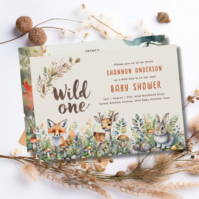 Wild One Baby Woodland Animals Cute Rustic Invitation (Creator Uploaded)