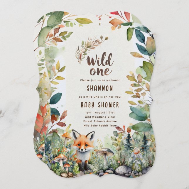 Wild One Baby Woodland Animals Rustic Invitation (Front/Back)