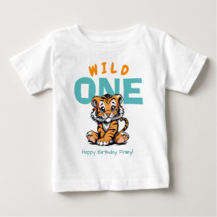 Wild ONE Baby's 1st Birthday Cute Tiger and Name Baby T-Shirt